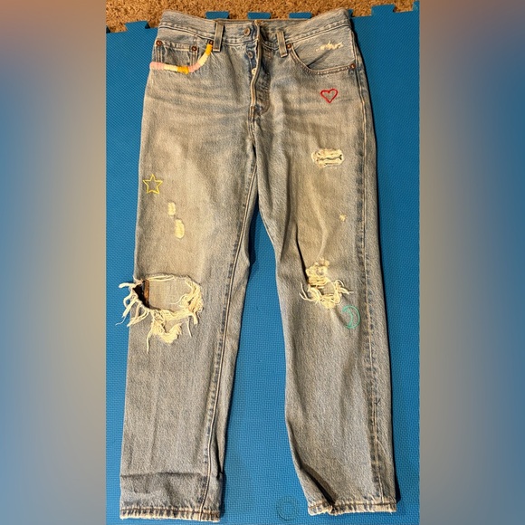 Levi's Denim - Levi's Premium 501 Distressed Embroidered Jeans
